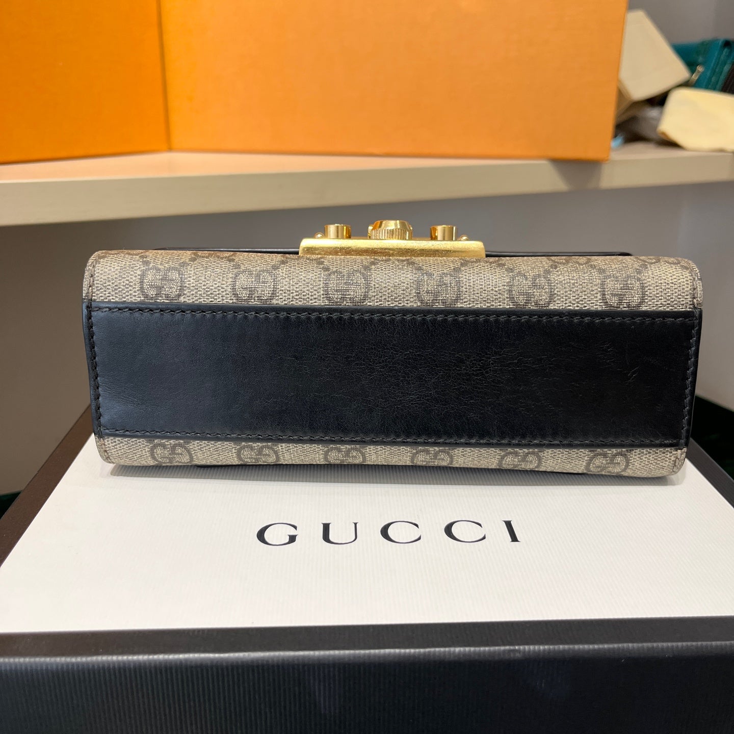 Gucci - Padlock Moonlight Treasure Box - GG Supreme canvas with leather trim - Beige and Brown with Black flap - (mini)