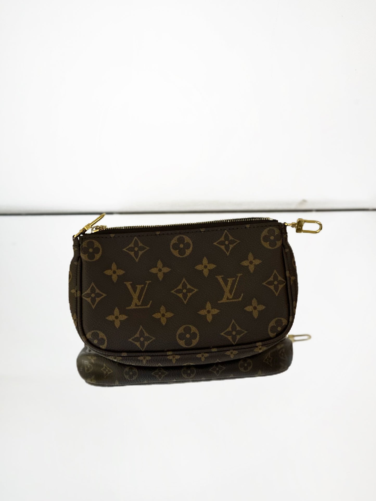 Louis Vuitton - Multi Pochette Accessoires - Monogram coated canvas with natural cowhide leather trim and textile strap - Brown (Monogram canvas) with Khaki Green strap - (Small)