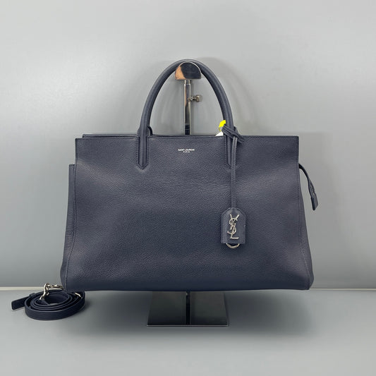 Saint Laurent - Shopping Tote Bag - Pebbled leather - Navy - (large)
