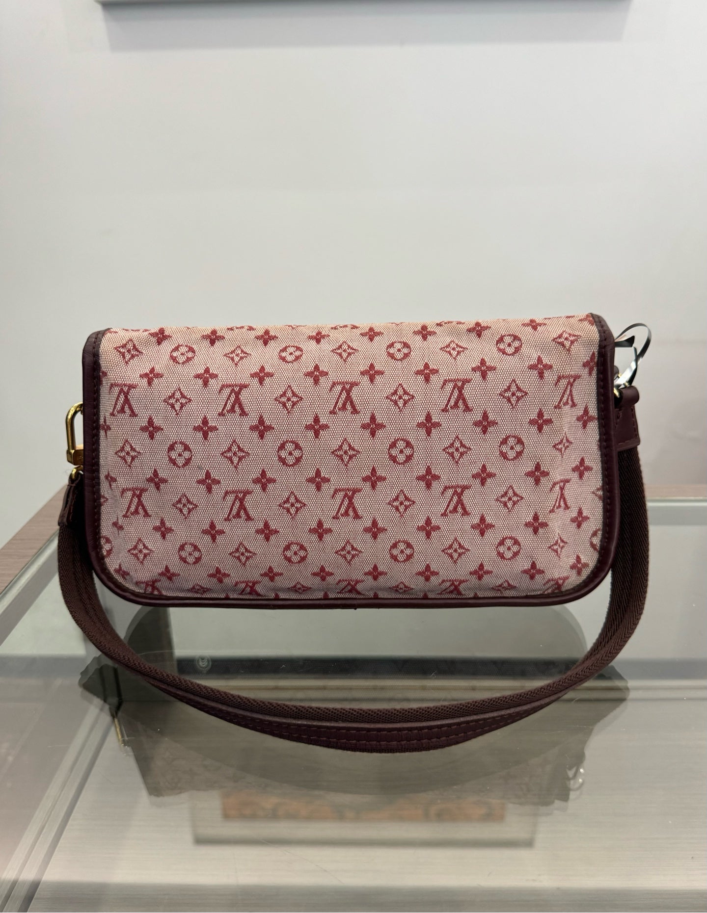 Louis Vuitton - Monogram Denim Baguette Shoulder Bag - Denim with leather trim - Raspberry Pink with Burgundy accents - (mini)