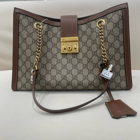 Gucci - Padlock Medium Top Handle Bag - GG Supreme canvas with leather trim - Brown - (medium)