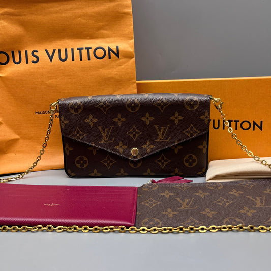 Louis Vuitton - Pochette Félicie - Monogram coated canvas with grained leather trim - Brown - (mini)