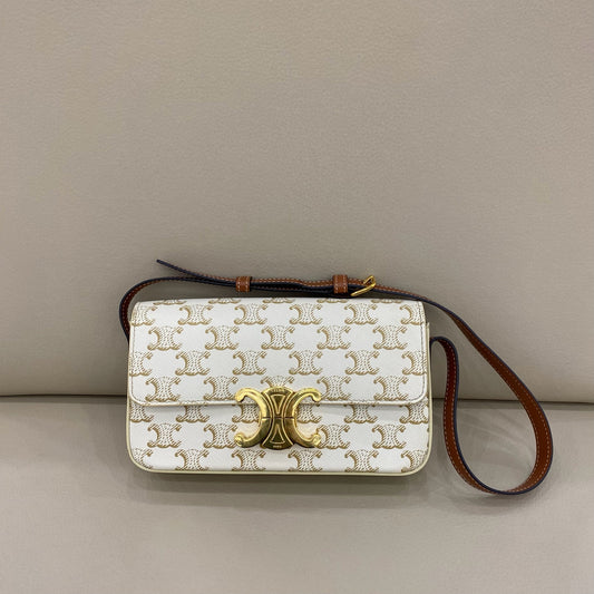 Celine - Triomphe Shoulder Bag - Coated canvas with calfskin leather trim - White - (small)