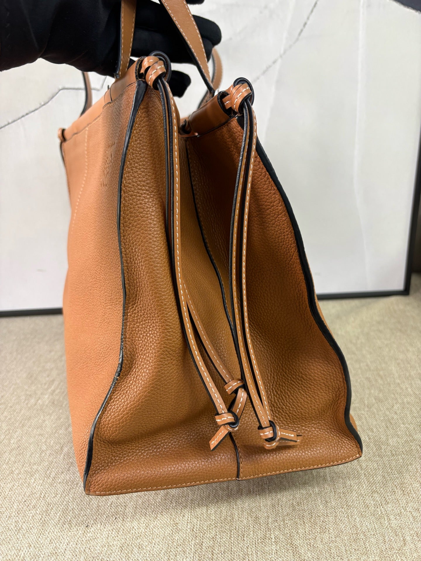 Loewe - Cushion Tote Bag - Grained calfskin leather - Caramel - (Large)