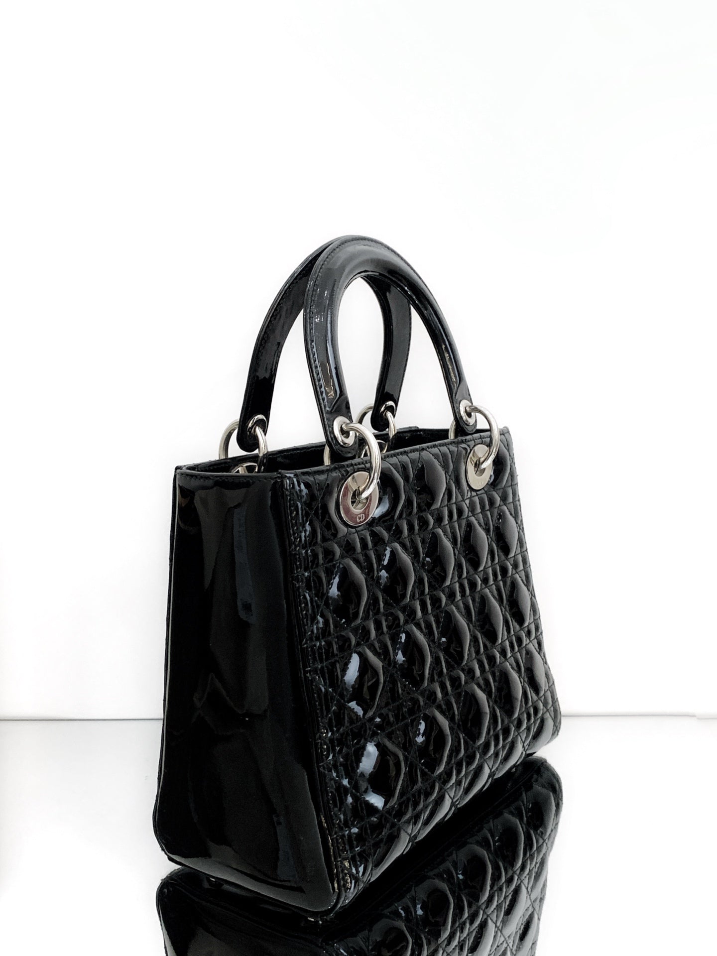 Dior - Lady Dior (5-Grid/Cannage) - Patent leather - Black - (Medium)