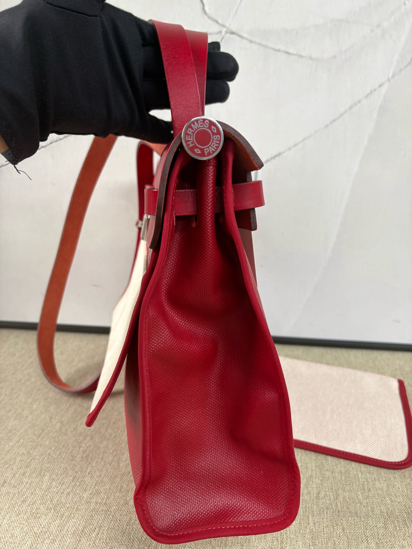 Hermès - Herbag Zip 31 - Waterproof canvas and Cowhide leather - Chili Red and Beige - (Small)
