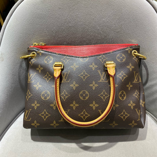 Louis Vuitton - Pallas Monogram - Monogram coated canvas with Vachetta leather trim and red leather lining - Brown with Red Accents - (Small)