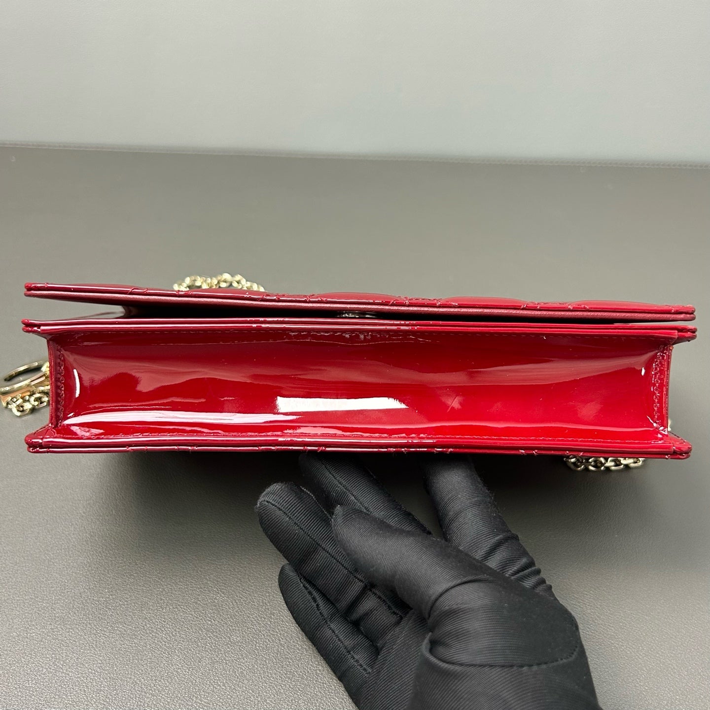 Dior - Cannage Quilted Chain Wallet - Patent leather - Red - (mini)