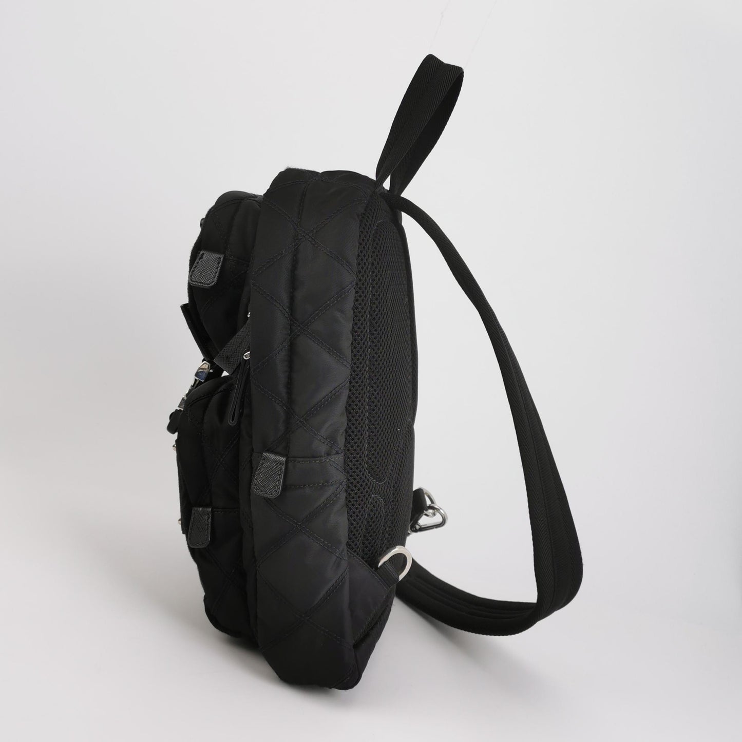 Prada - 2VZ013 Badge Style Chest/Crossbody Bag - Tessuto Nylon with Saffiano Leather Accents - Black - (medium)