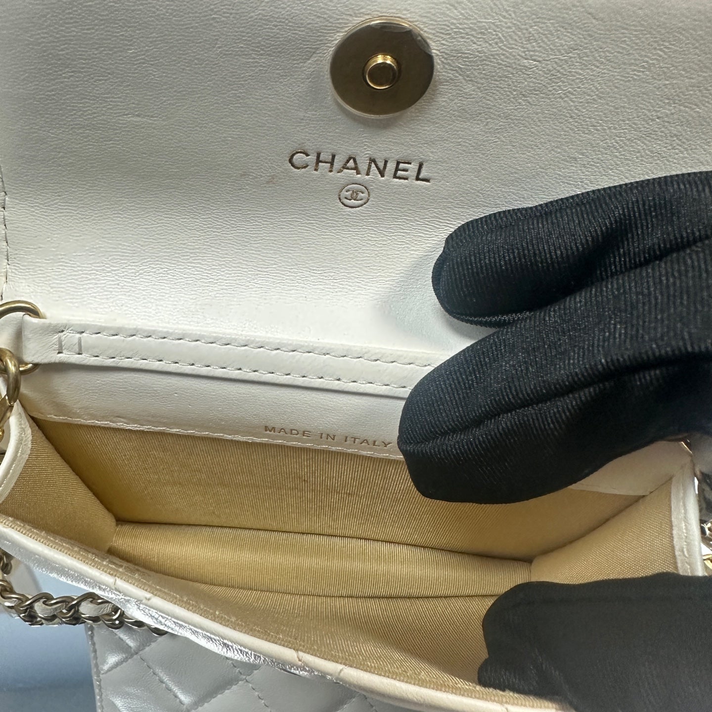Chanel - Mini Flap Bag with Gold Ball Charm - Lambskin leather - White - (mini)