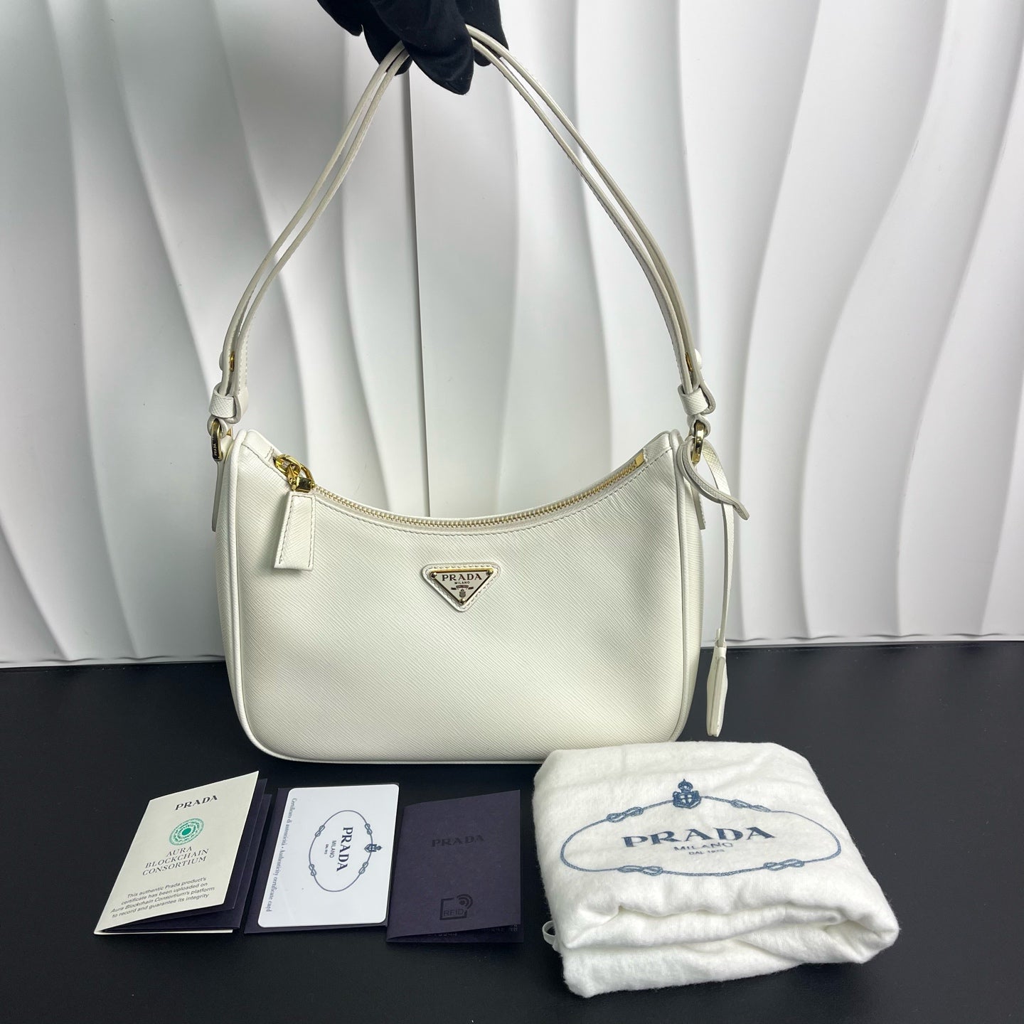 Prada - Saffiano Hobo Shoulder Bag - Saffiano leather - White - (small)