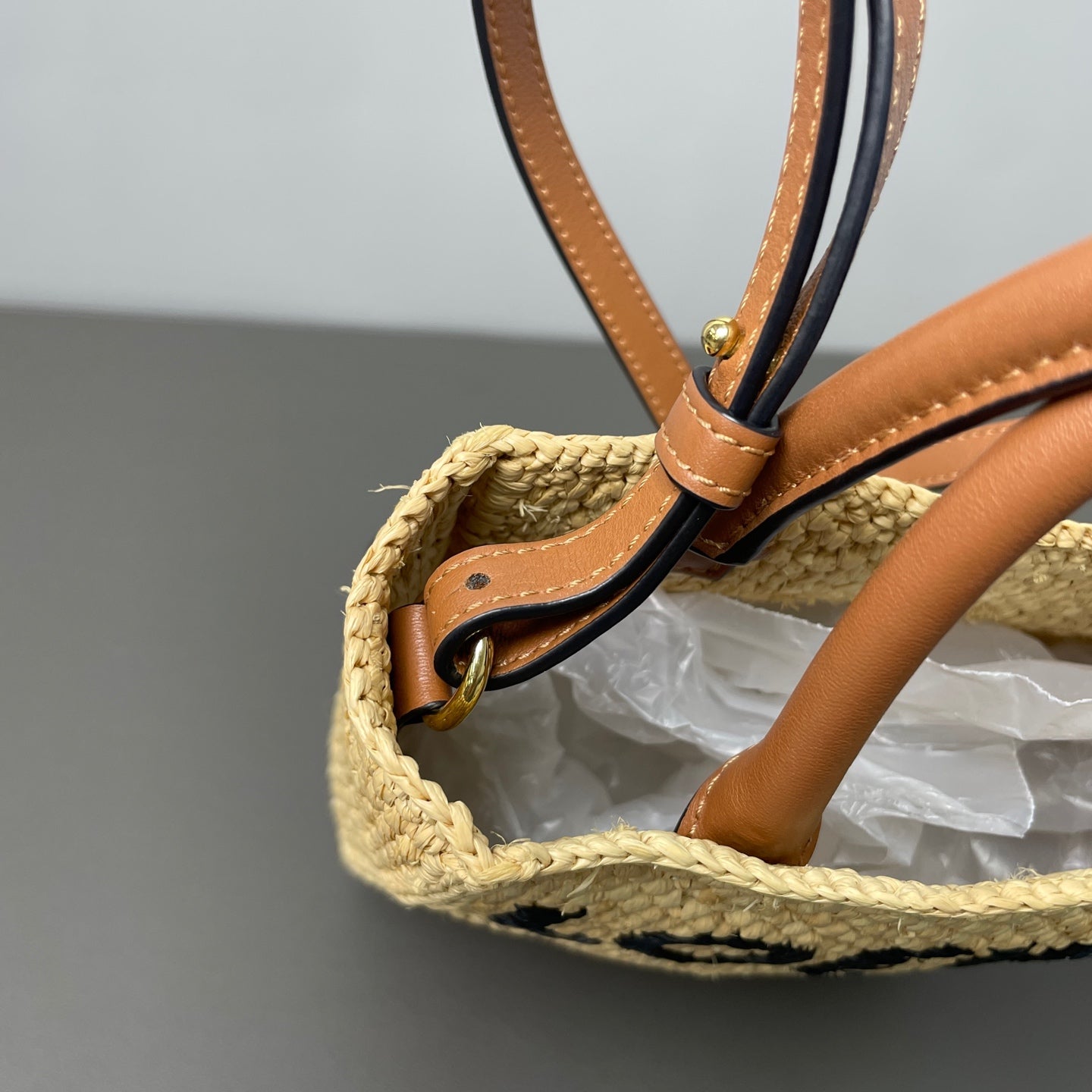 LOEWE - A5 Letter Logo Raffia Tote Bag - Raffia and Calfskin Leather - Beige - (Small)