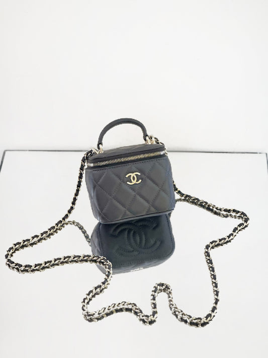 Chanel - 23A Handle Mini Vanity Case - Grained Calfskin Leather - Deep Chocolate Brown - (Mini)