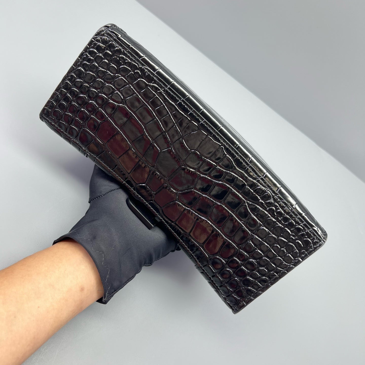 Balenciaga - Hourglass Bag - Crocodile-embossed calfskin leather - Black - (mini)
