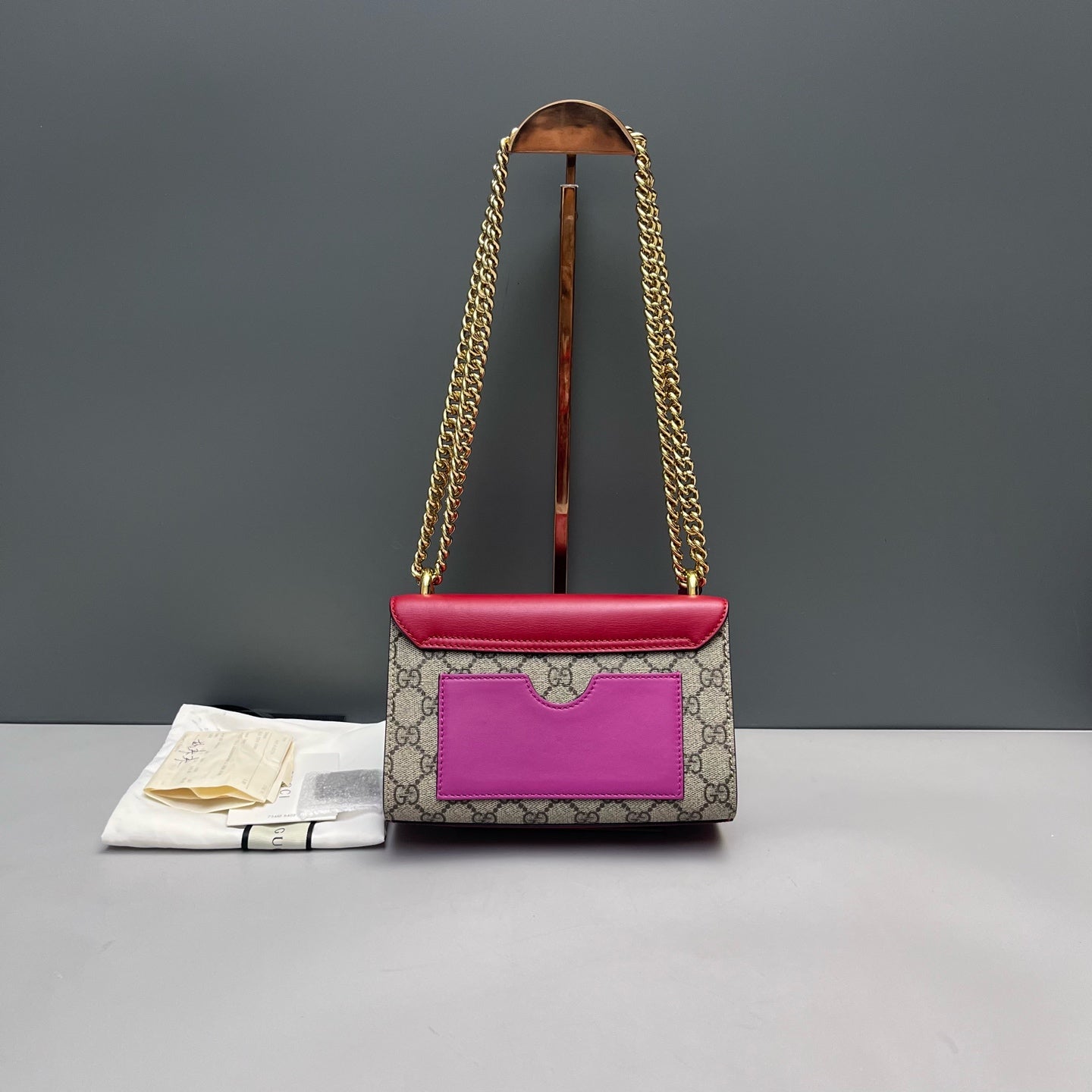 Gucci - Padlock Shoulder Bag - GG Supreme canvas with leather trim - Beige, Red, and Fuchsia - (small)