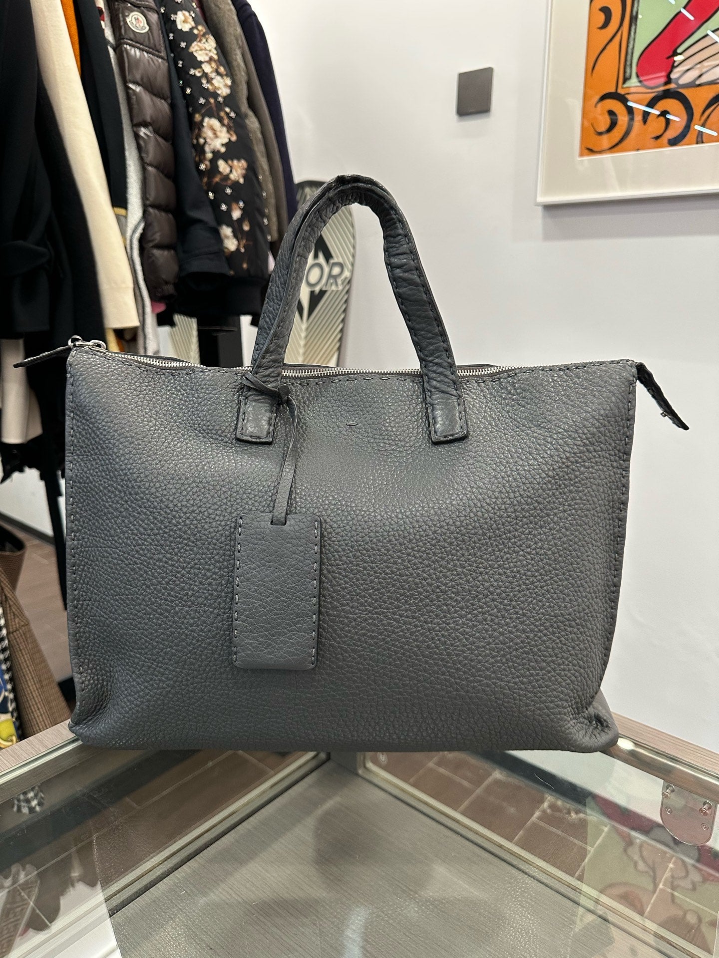 Fendi - Selleria Tote - Pebbled leather - Grey - (Large)