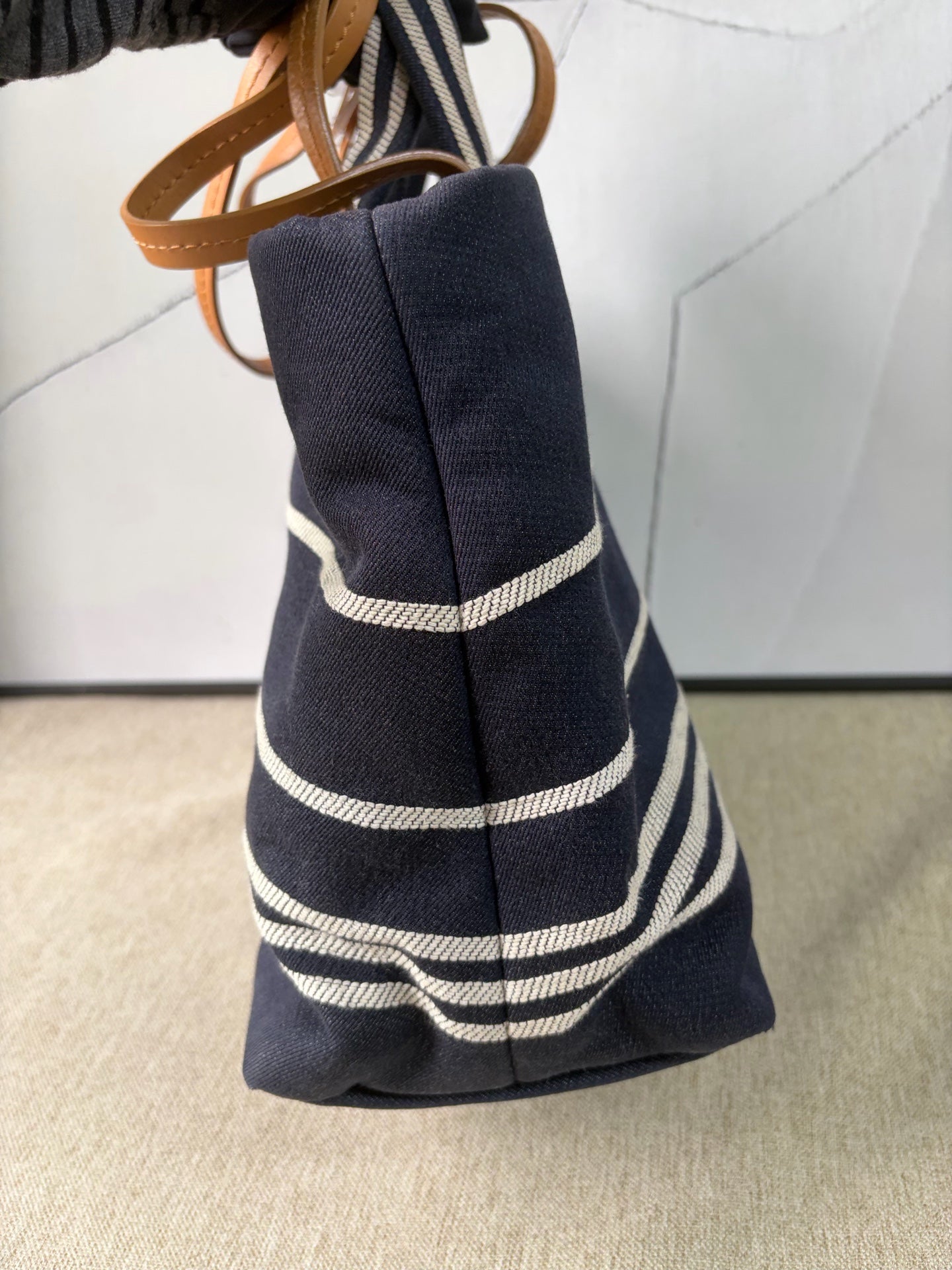 Chanel - Beach Tote - Canvas with Leather trim - Navy with Brown handles - (Medium)