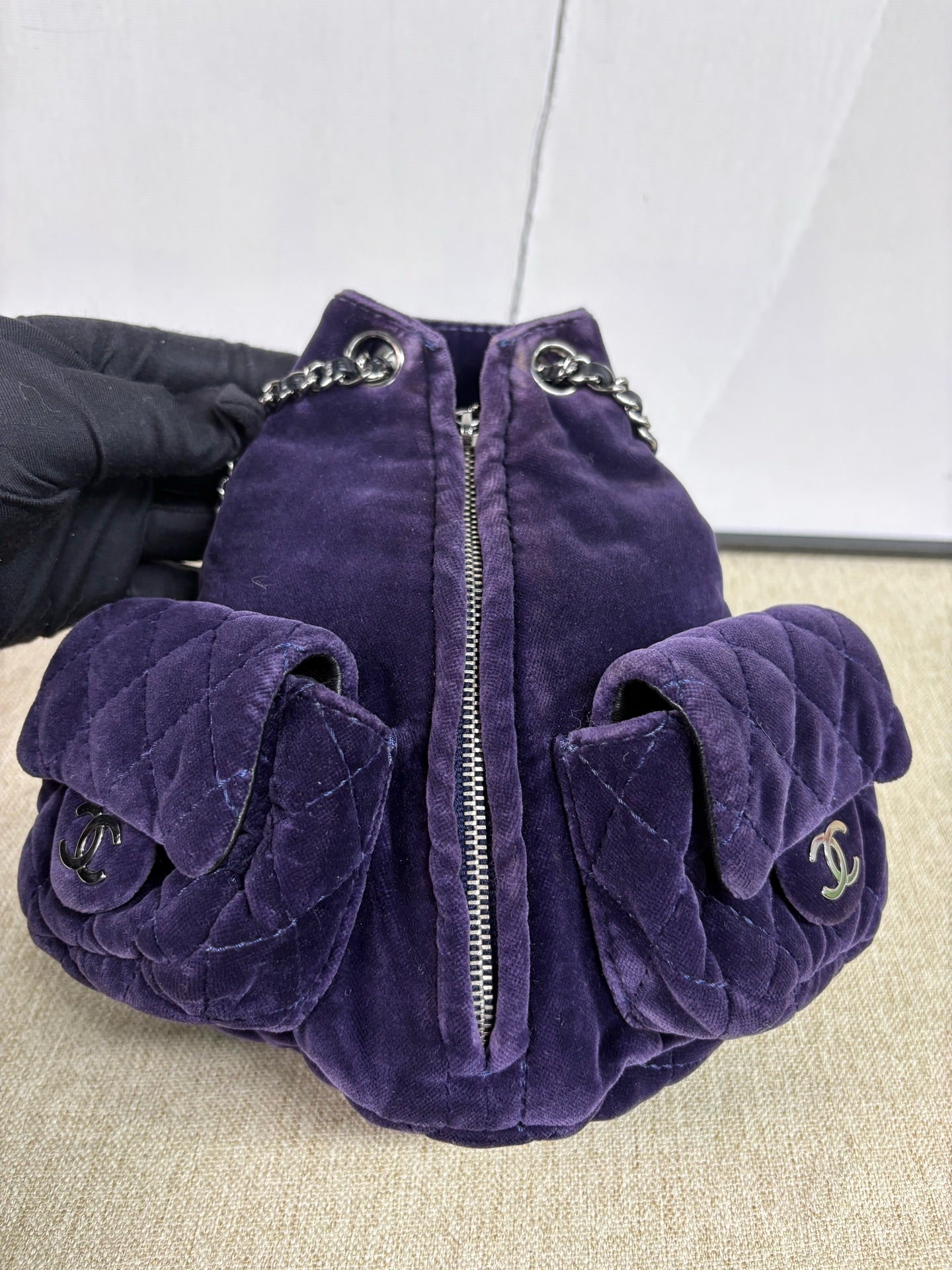 Chanel - Quilted Velvet Mini Backpack - Velvet - Purple with Silver-Tone Hardware - (mini)