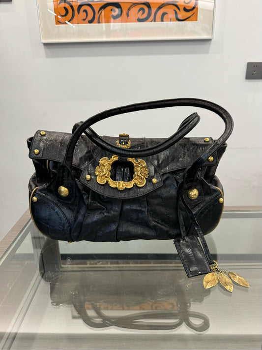 Dolce & Gabbana - Baroque Carved Golden Leaf Handbag - Eel leather - Black - (Medium)