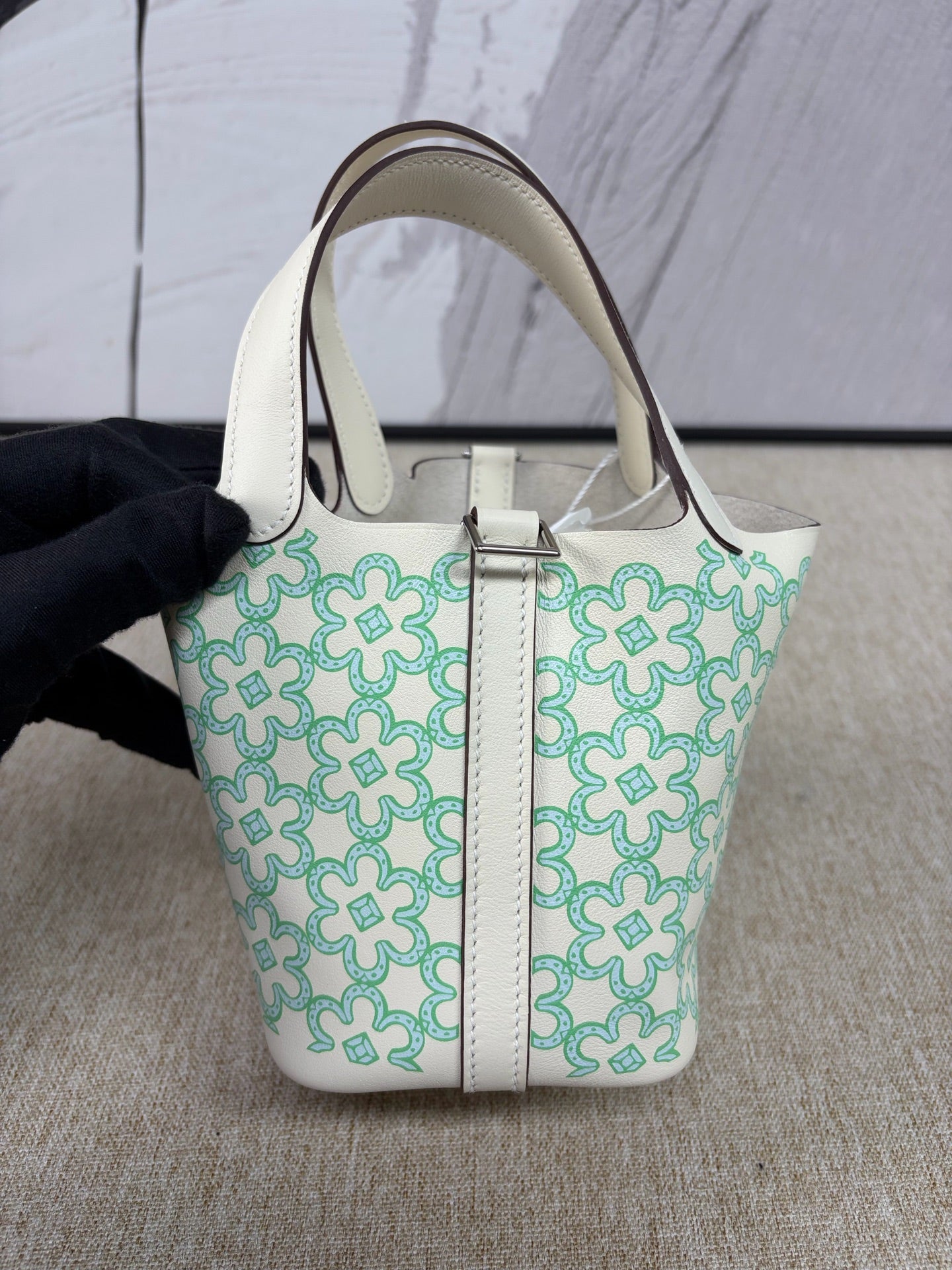 Hermès - Picotin Lock 14 Micro with Floral Pattern - Swift leather - White - (mini)