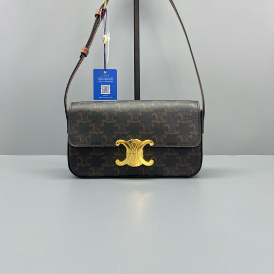 Celine - Triomphe Shoulder Bag - Triomphe coated canvas with leather trim - Brown - (mini)