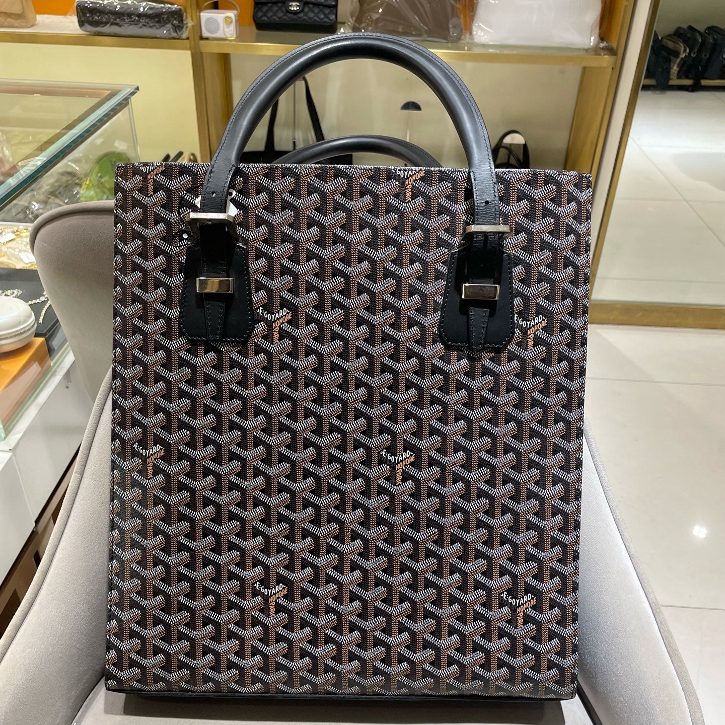 Goyard - Vertical Tote - Goyardine canvas and Leather - Black - (Large)