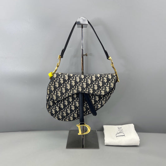 Dior - Saddle Bag - Dior Oblique Jacquard Canvas with Leather trim - Blue - (Medium)
