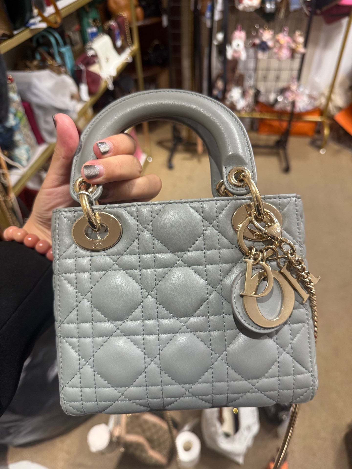 Dior - Lady Dior Mini - Lambskin leather - Grey with Gold-Tone Hardware - (mini)