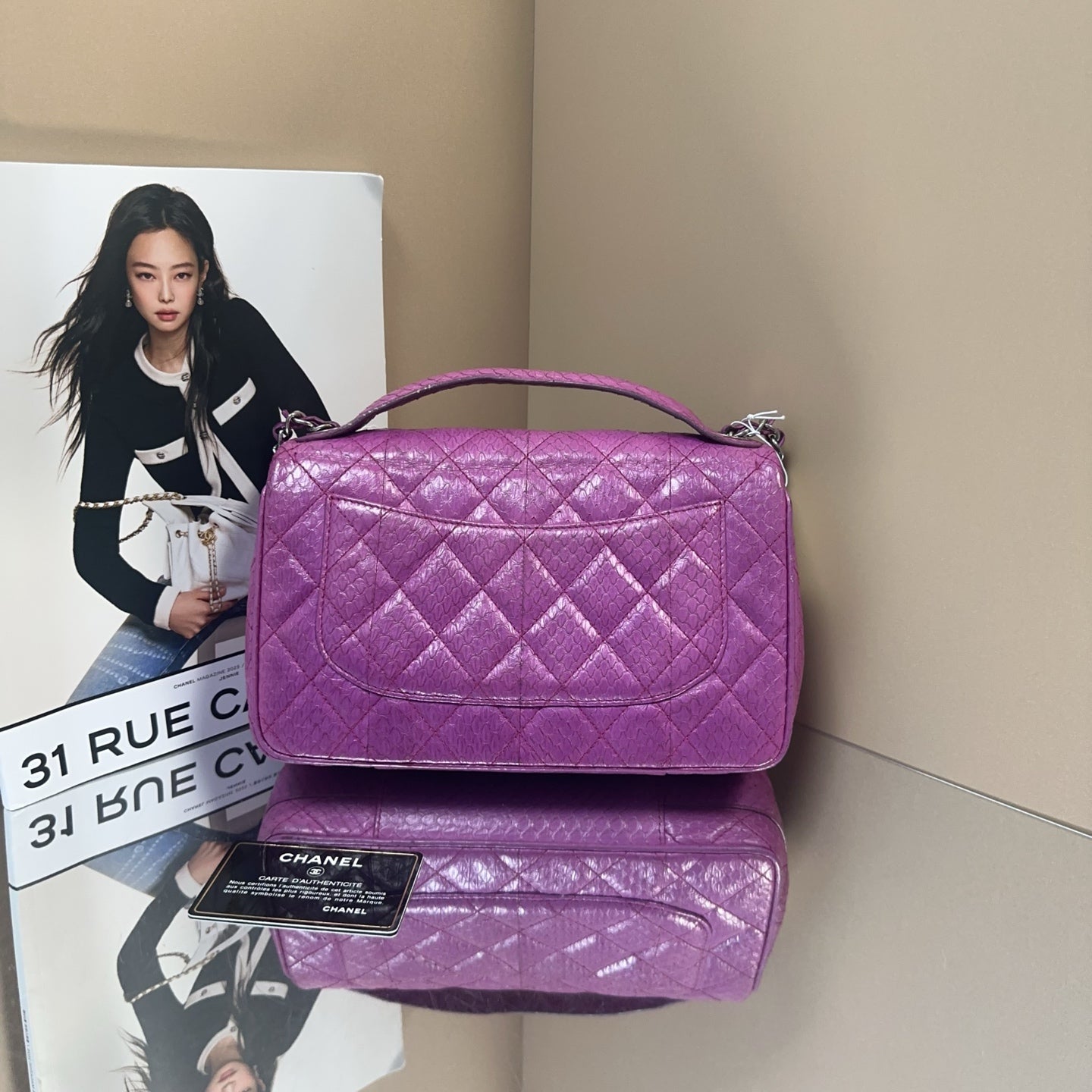Chanel - Classic Flap Top Handle Bag - Python leather - Purple - (Small)