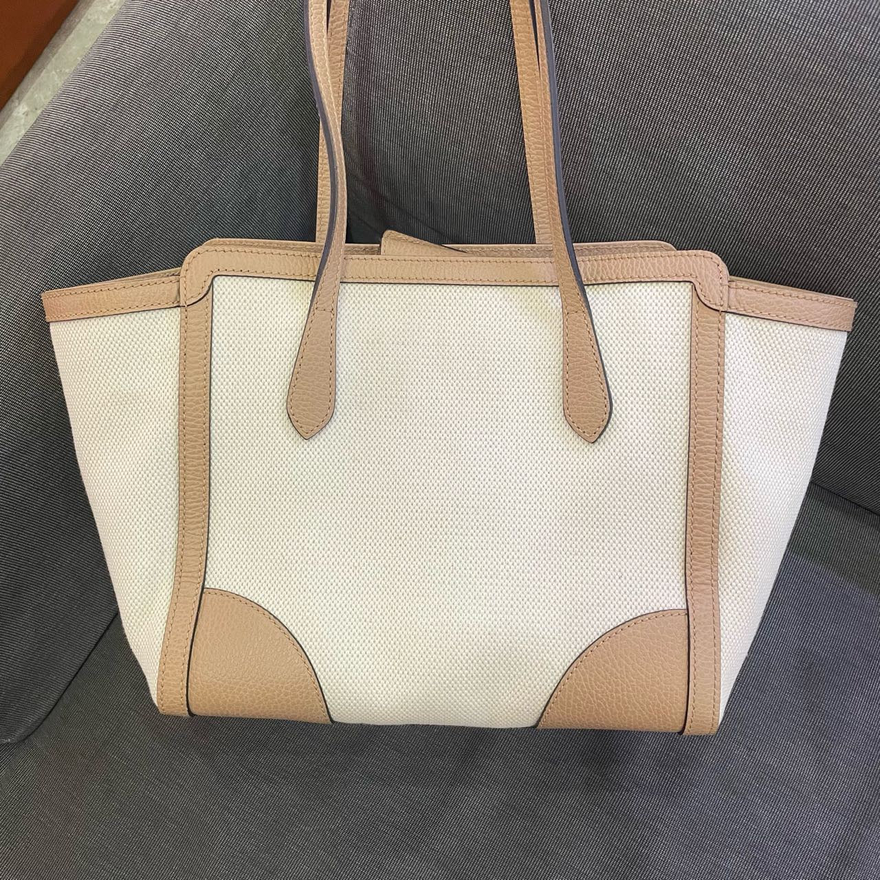 Gucci - Canvas and Leather Tote Bag - Canvas with pebbled leather trim - Beige and Cream - (Medium)