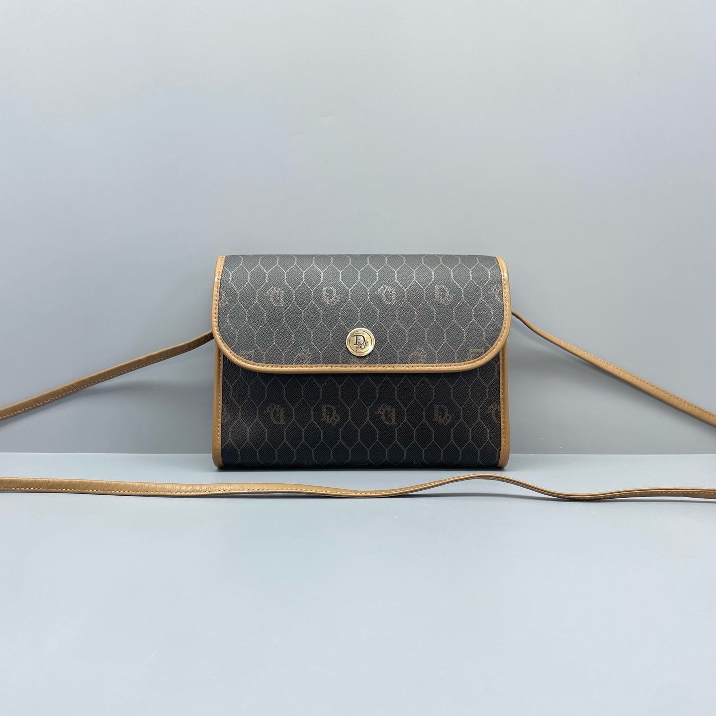 Dior - Vintage Honeycomb Flap Shoulder Bag - Coated canvas with leather trim - Brown - (Small)