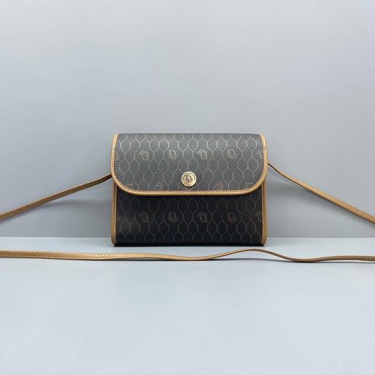 Dior - Vintage Honeycomb Flap Shoulder Bag - Coated canvas with leather trim - Brown - (Small)