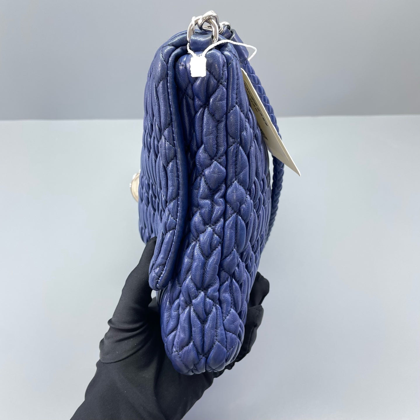 Miu Miu - Matelassé Diamond Chain Flap Bag - Leather - Blue - (medium)