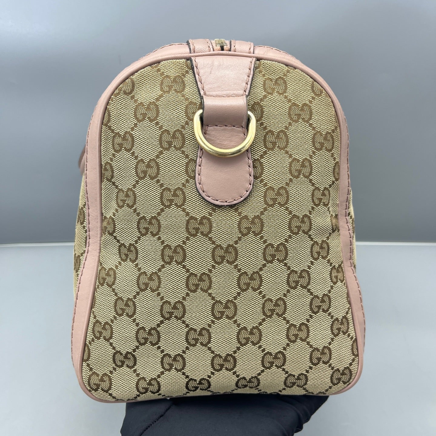Gucci - Boston Bag - GG Monogram Canvas with Leather Trim - Beige and Pink with Brown Accents - (medium)