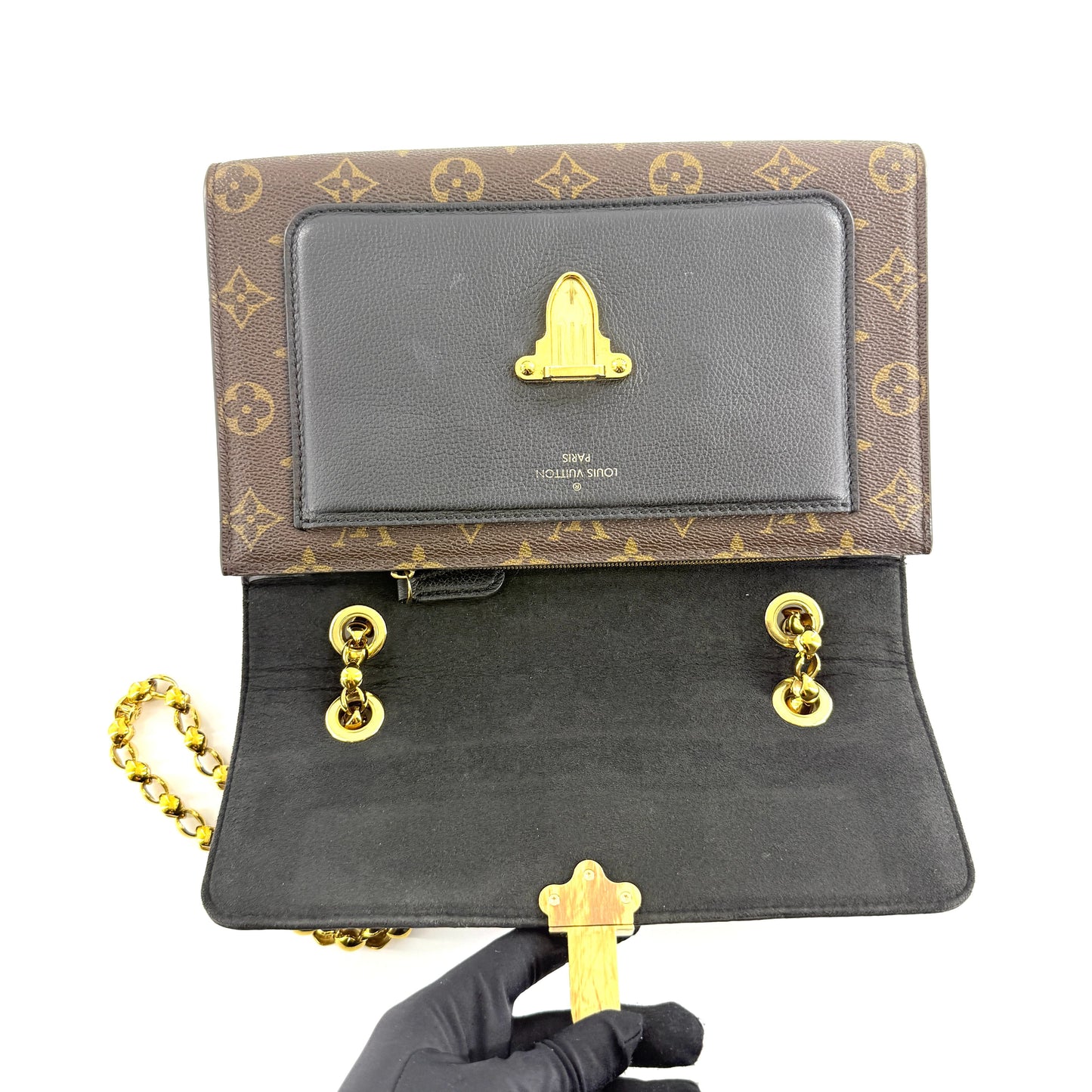 Louis Vuitton - Victoire - Monogram coated canvas with grained leather trim and accents - Brown and Black with Gold-Tone Hardware - (small)