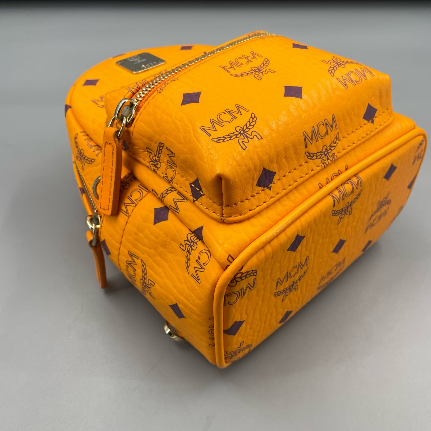 MCM - Stark Visetos Mini Backpack - Visetos coated canvas with leather trim - Orange - (mini)