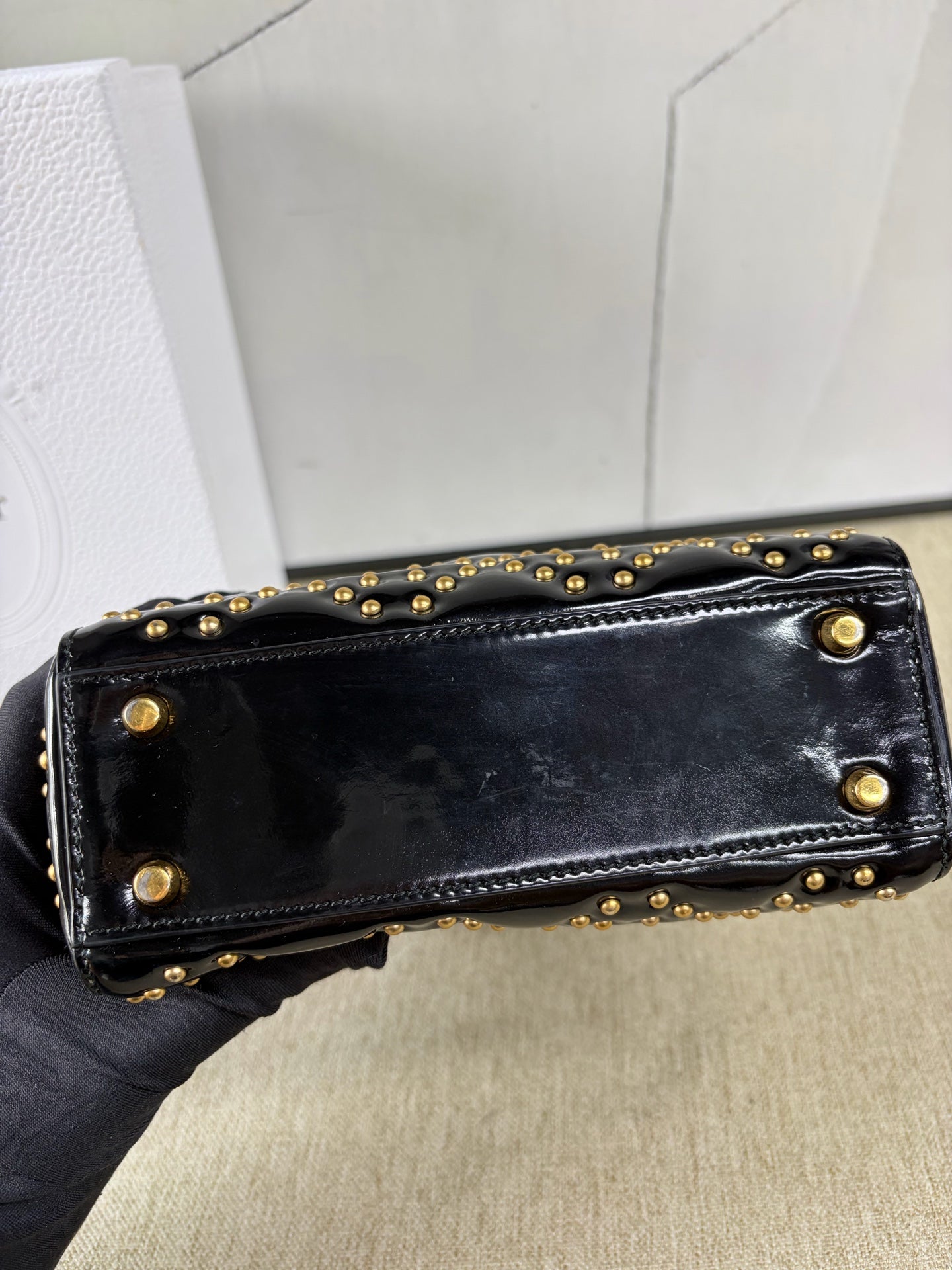 Dior - Lady Dior Mini Studded Bag - Patent leather - Black - (mini)