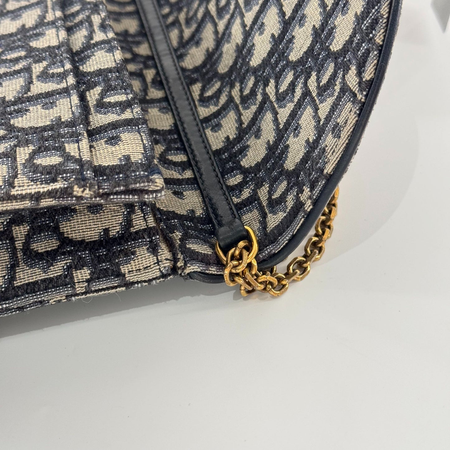 Dior - Saddle WOC (Wallet on Chain) - Dior Oblique Jacquard Canvas with Leather Trim - Navy and Beige - (large)