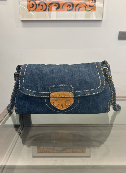 Prada - Wanderer Shoulder Bag - Denim - Blue - (medium)