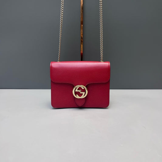 Gucci - Interlocking G Accordion Shoulder Bag - Leather - Red - (small)