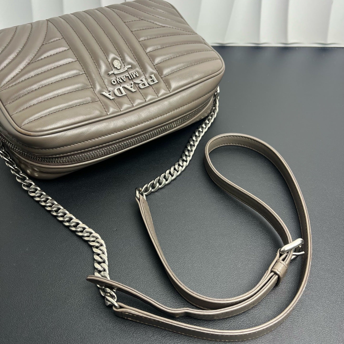 Prada - Diagram Camera Bag - Leather - Grey - (small)