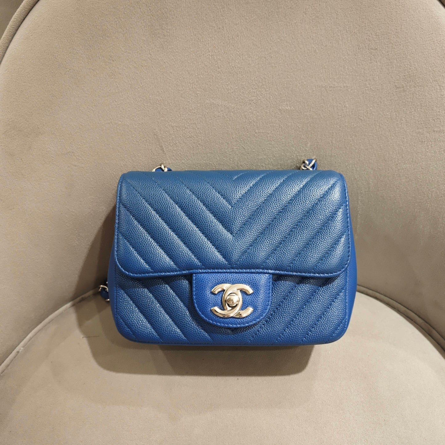 Chanel - Square Mini Flap Bag - Caviar leather - Blue - (mini)