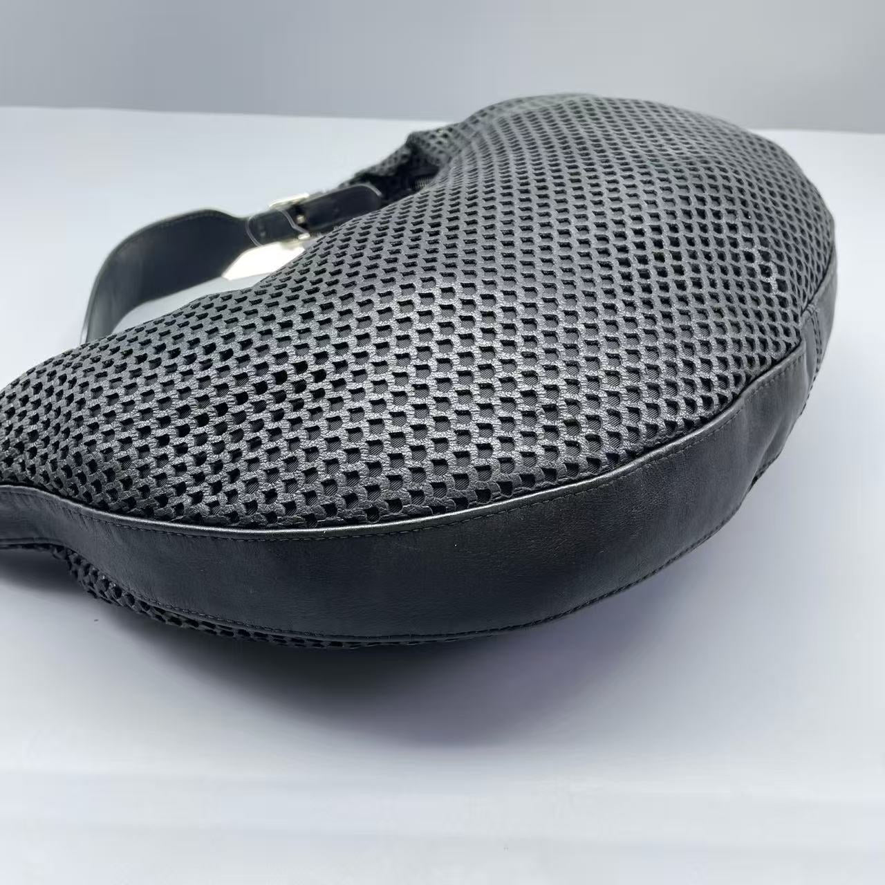 Dior - Perforated Half-Moon Bag - Perforated leather and smooth leather trim - Black - (medium)