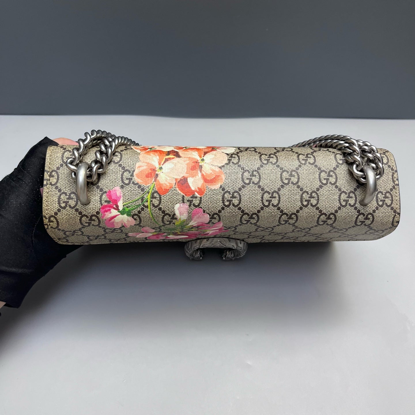 Gucci - Dionysus Shoulder Bag - GG Supreme canvas with floral print, pink/burgundy suede, and black leather trim - Beige, Multicolour (floral print), Burgundy (suede) - (Medium)