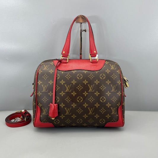 Louis Vuitton - Monogram with Red Trim Bowling Bag - Monogram coated canvas with grained leather trim - Brown and Red - (Medium)