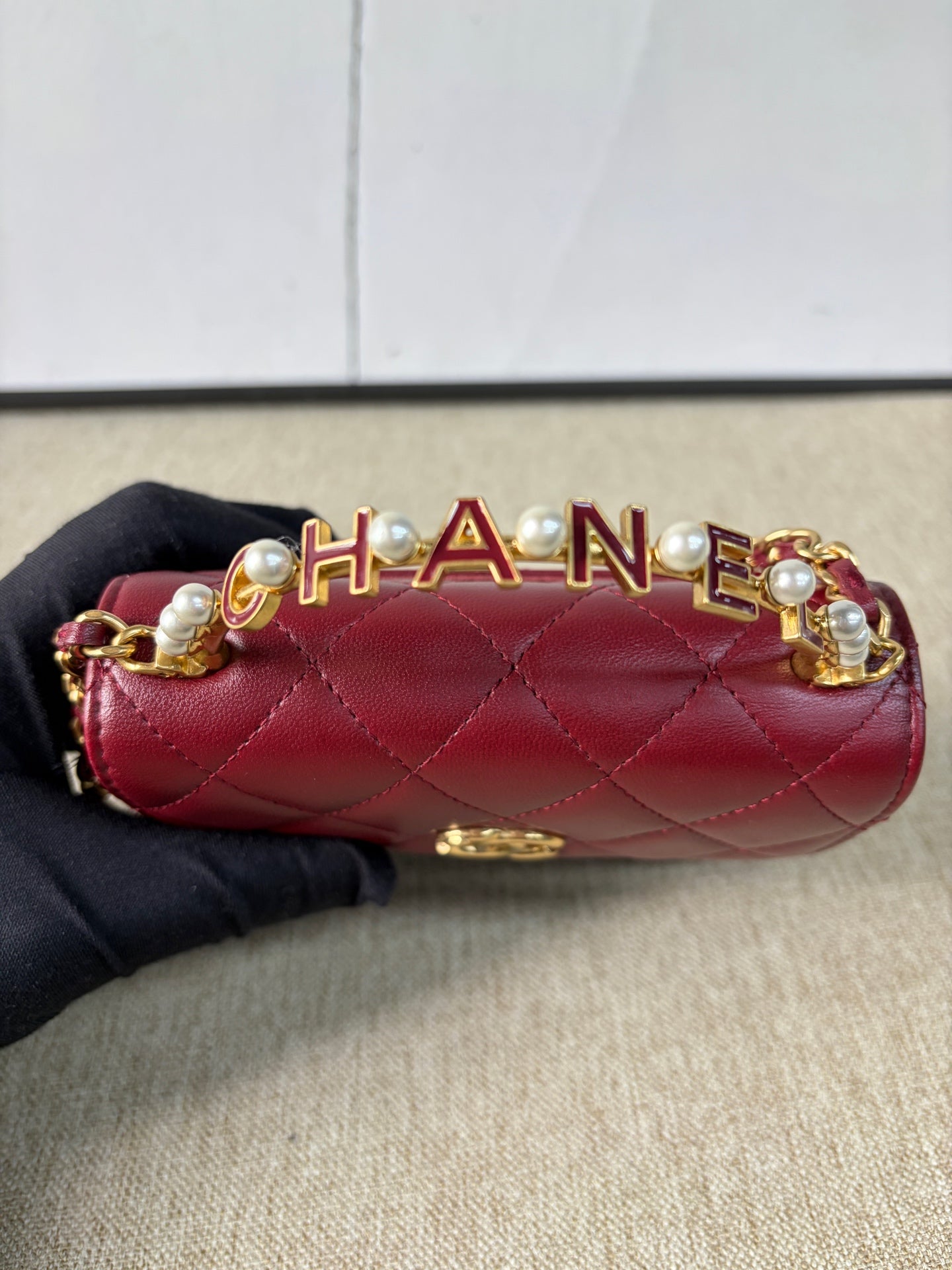Chanel - Mini Pearl Handle Flap Bag - Lambskin leather - Red - (mini)