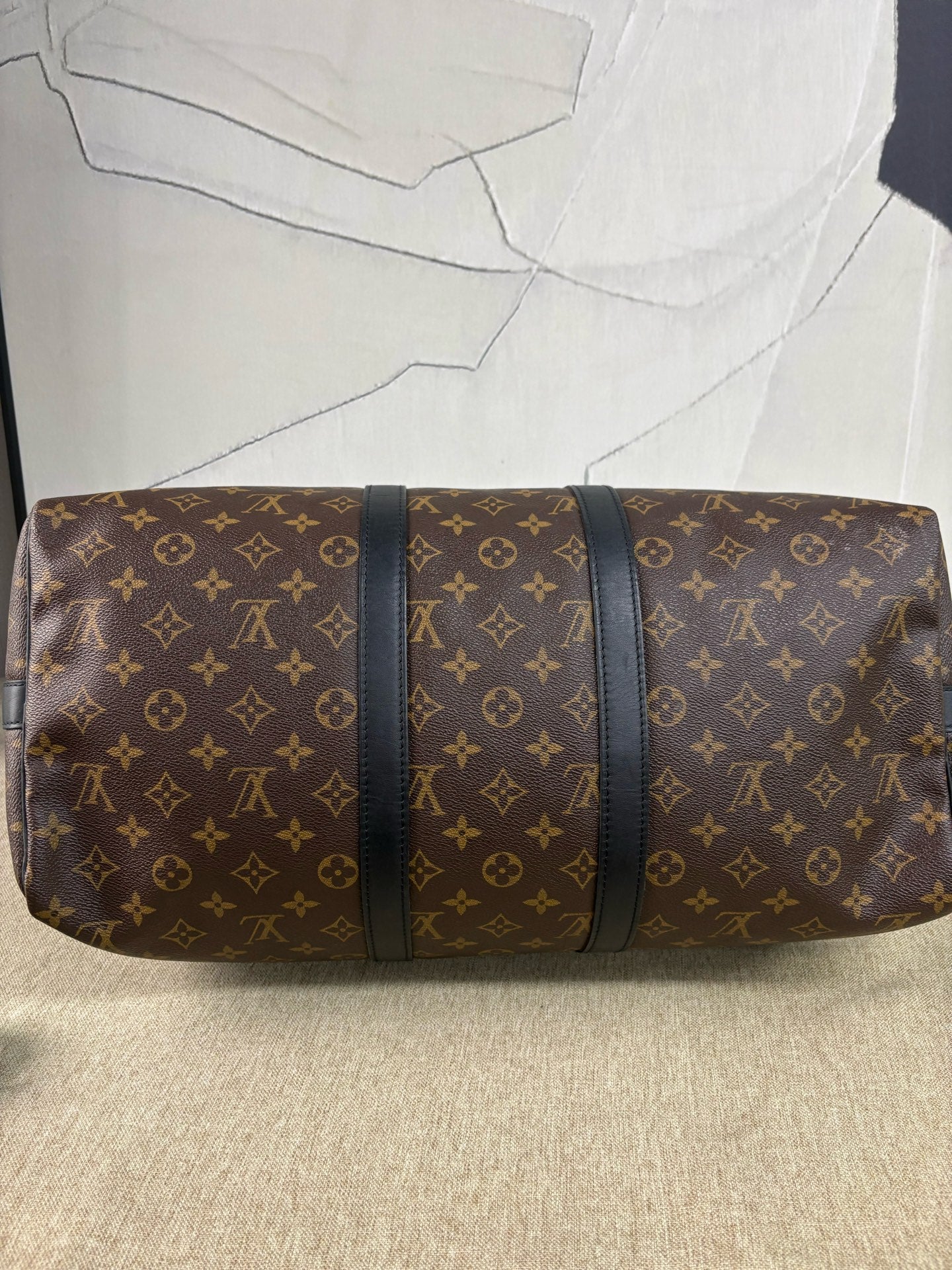 Louis Vuitton - Keepall 45 - Monogram coated canvas with black leather trim - Brown - (large)