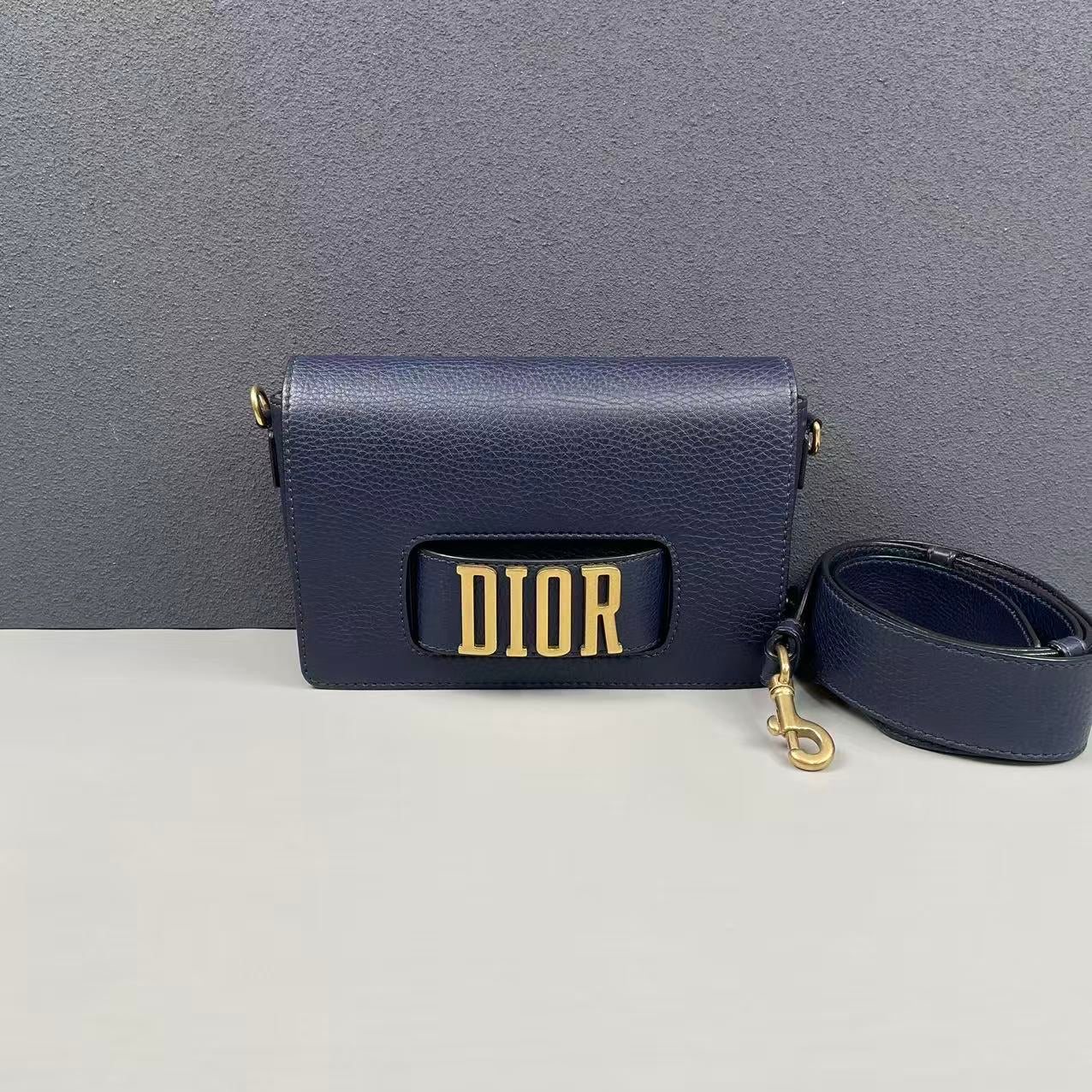 Dior - J'ADIOR - Grained leather exterior with suede interior lining - Navy with Gold-Tone Hardware - (Small)