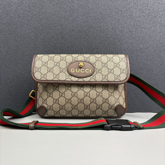 Gucci - Ophidia GG Supreme Tiger Head Belt Bag - GG Supreme coated canvas with leather trim and Web strap - Beige - (medium)