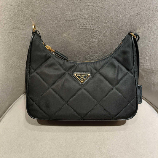 Prada - Re-Edition 1995 Chain Quilted Nylon Handbag - Nylon with Saffiano leather trim - Black with Gold-Tone Hardware - (Small)